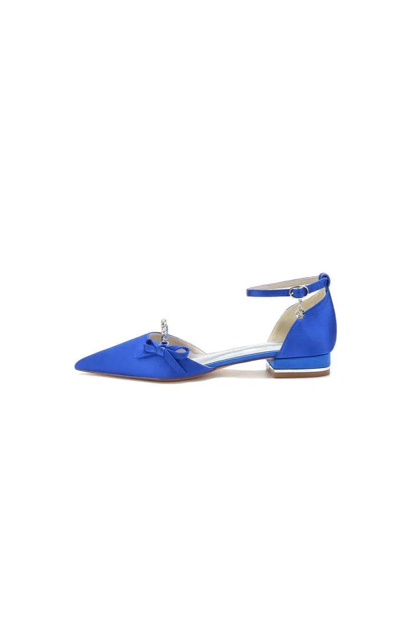 Rhinestone Pointed Toe Kitten Heels With Bow