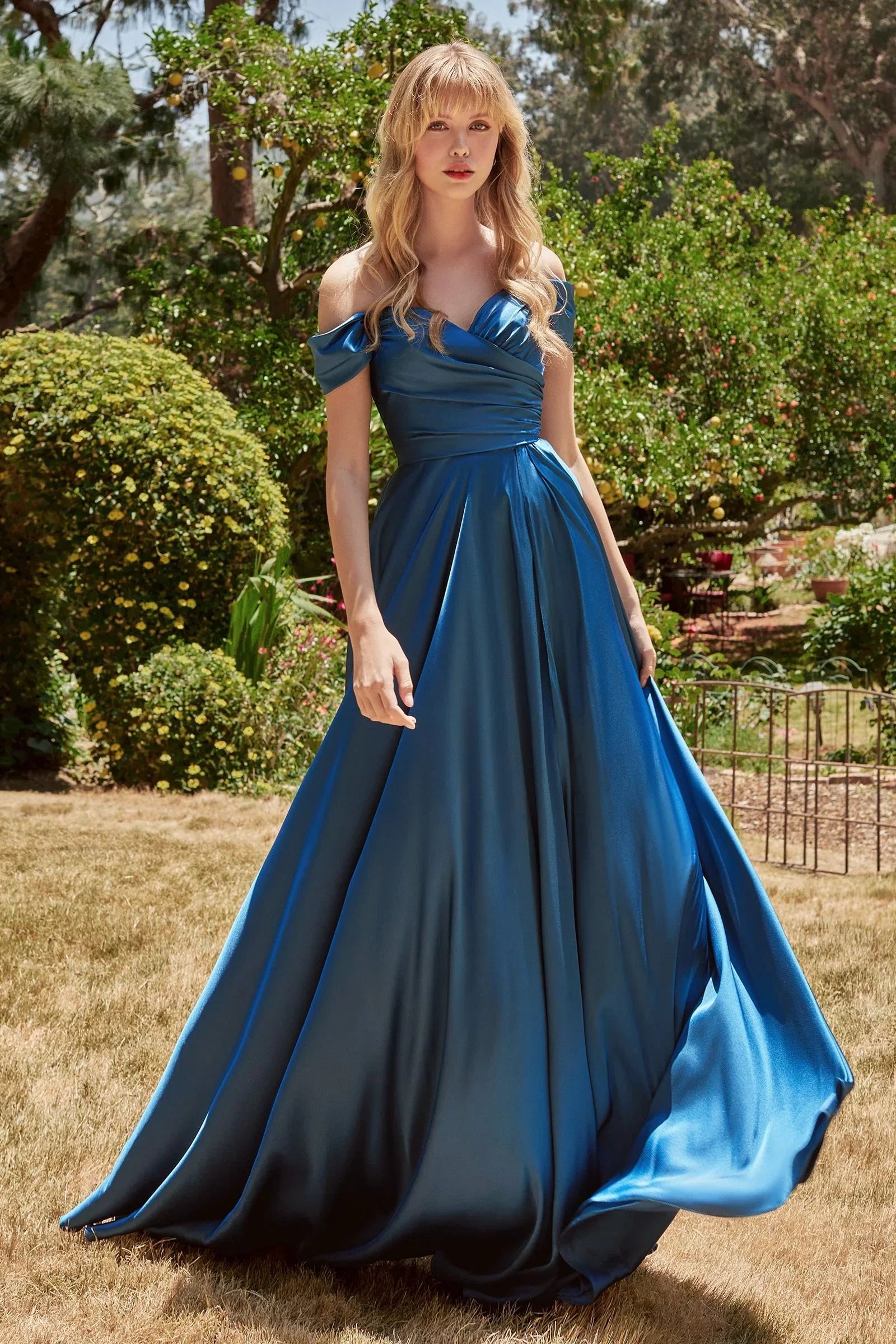 JILLIAN GOWN A LINE SOFT SATIN OFF THE SHOULDER DRESS