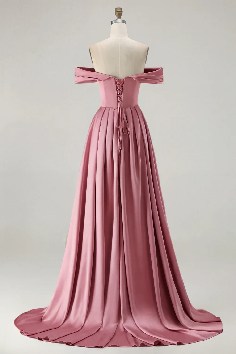 Off the Shoulder A Line Blue Satin Long Bridesmaid Dress with Slit