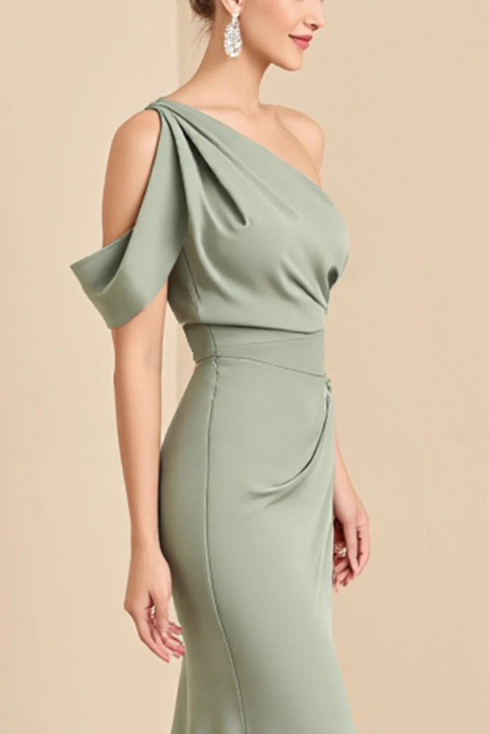 Matcha Sheath One Shoulder Chiffon Ruched Bridesmaid Dress