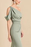 Matcha Sheath One Shoulder Chiffon Ruched Bridesmaid Dress