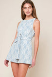 MOMENT MAKER LACE DENIM ROMPER BLUE