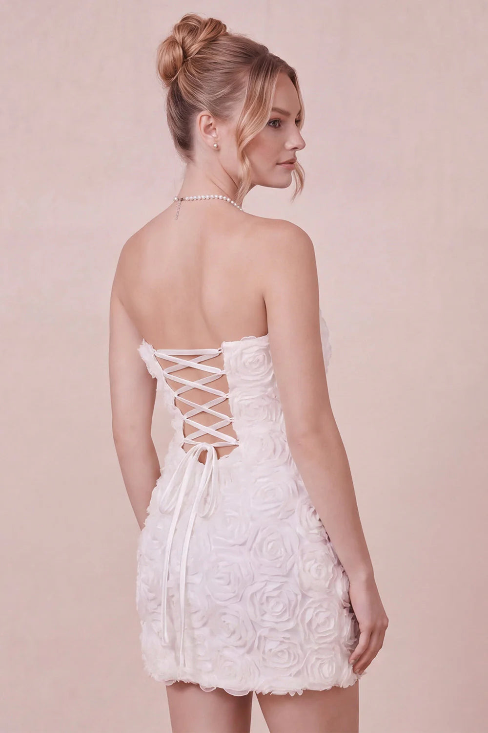 Floral Strapless White Bodycon Mini Graduation Dress