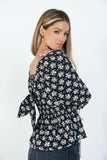 Jerzey Floral Peplum Blouse in Black FINAL SALE