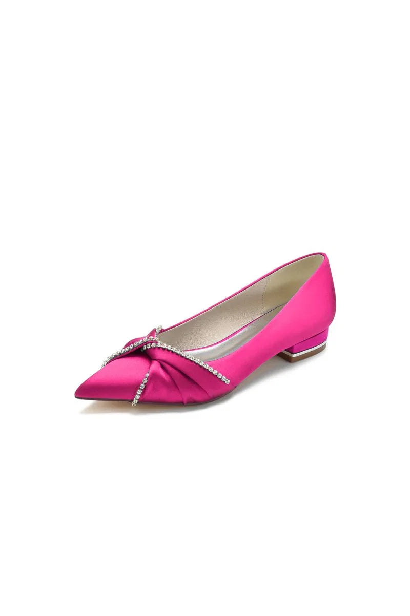 Beading Pointed Toe Satin Kitten Heels