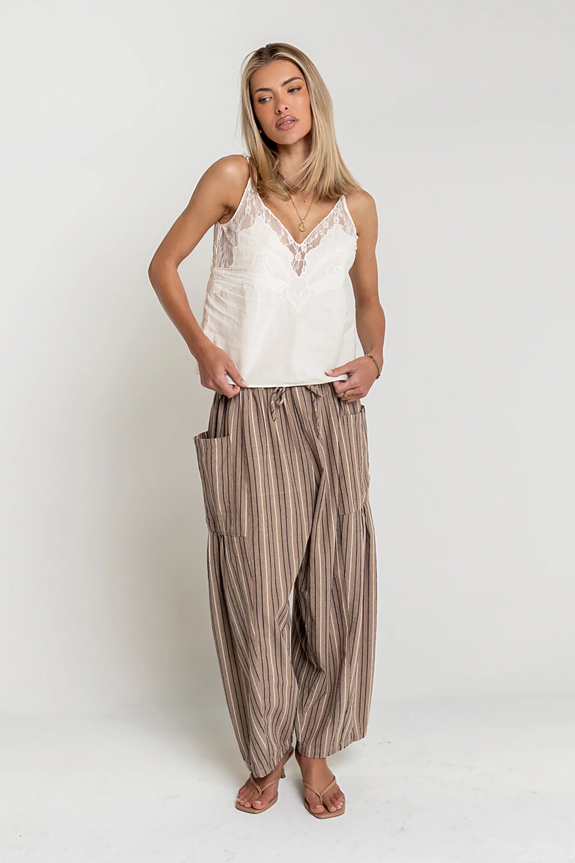 Colleen Striped Baggy Pants in Khaki