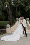 Elegant A Line Strapless Satin Wedding Dress with Slit