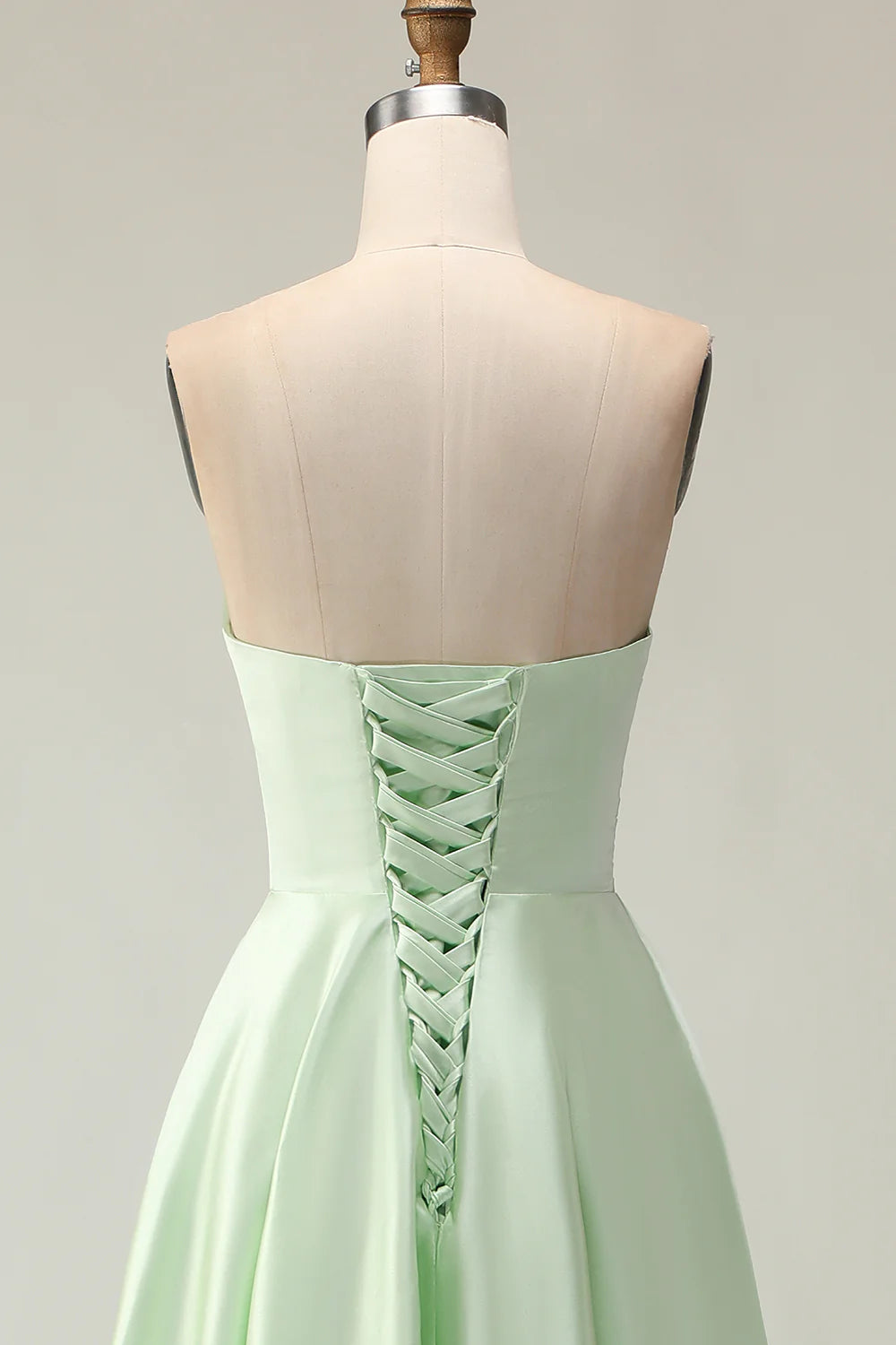 Dark Green A Line Strapless Satin Long Bridesmaid Dress with Lace Up Back
