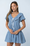 Tony Gingham Baby Doll Dress in Blue