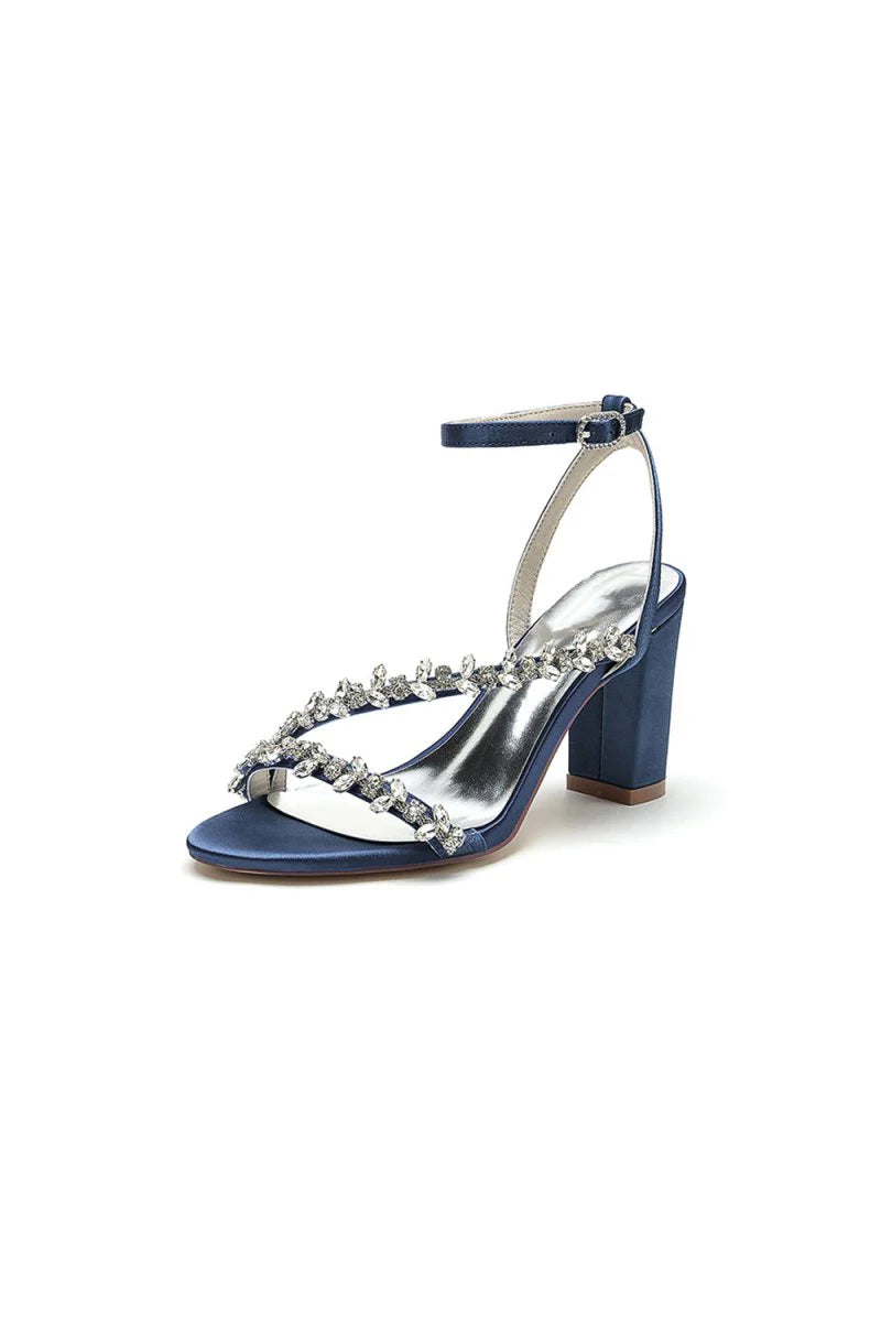Rhinestone Beaded Ankle Straps Chunky Wedding Shoes
