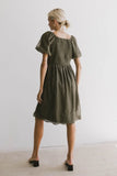 Karrie Embroidered Midi Dress in Olive FINAL SALE