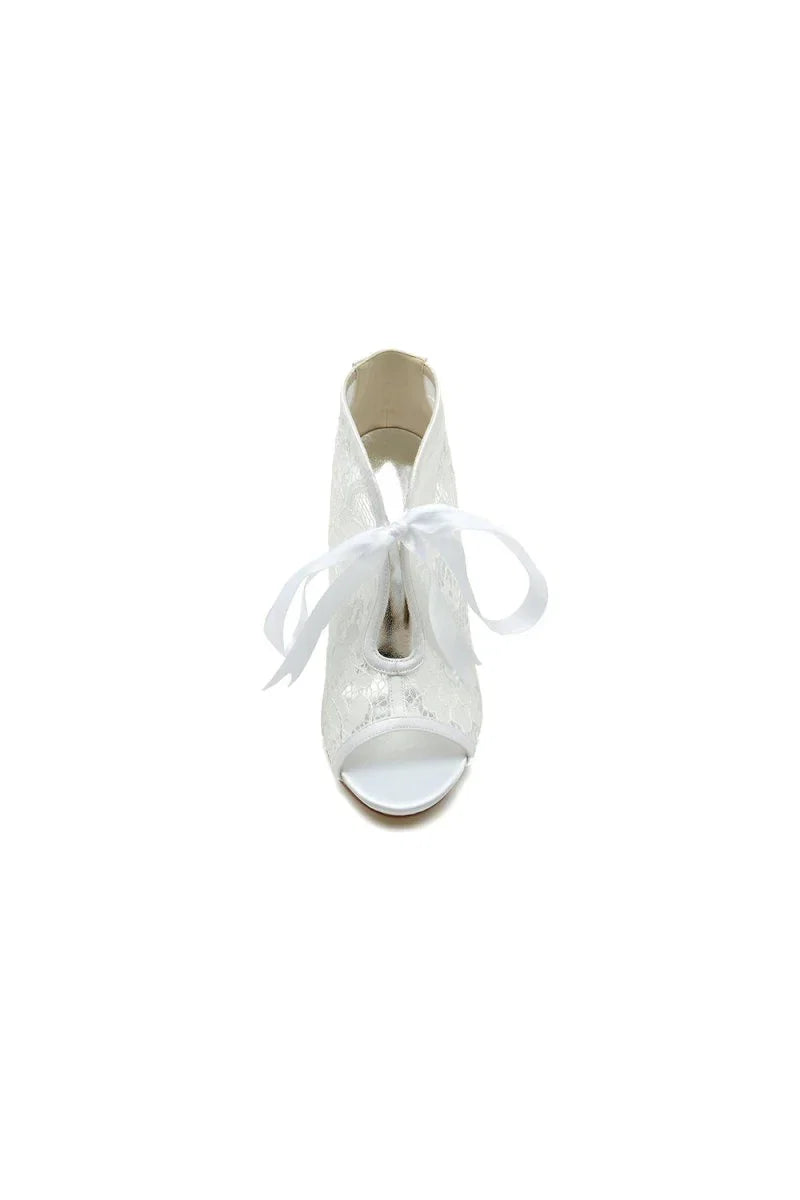 Elegant Lace Bow White High Heels