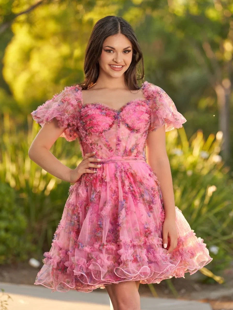 Ivana A Line Off the Shoulder Printed Tulle Short Homecoming Dress