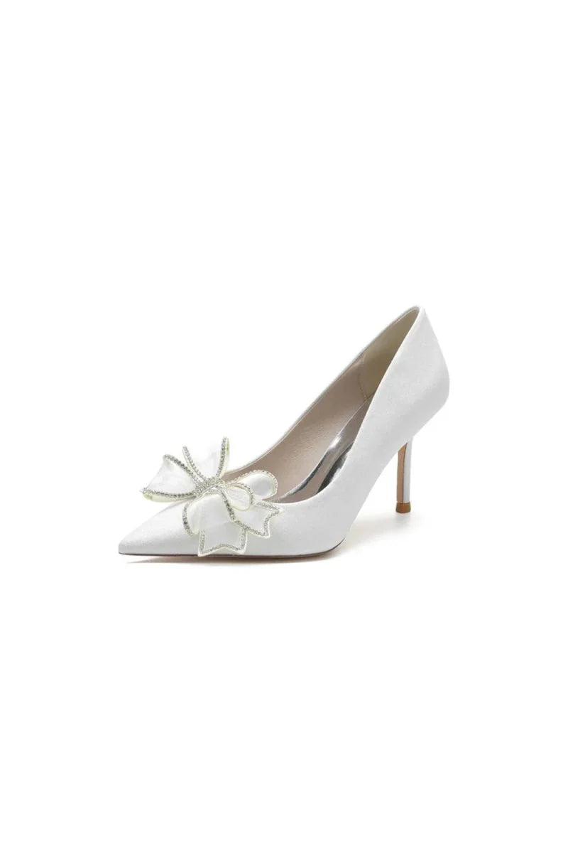 Womens Wedding Shoes Pointed Toe Stiletto Heels With Bow