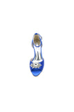 Royal Blue Satin Pump with Crystal Flower Accent