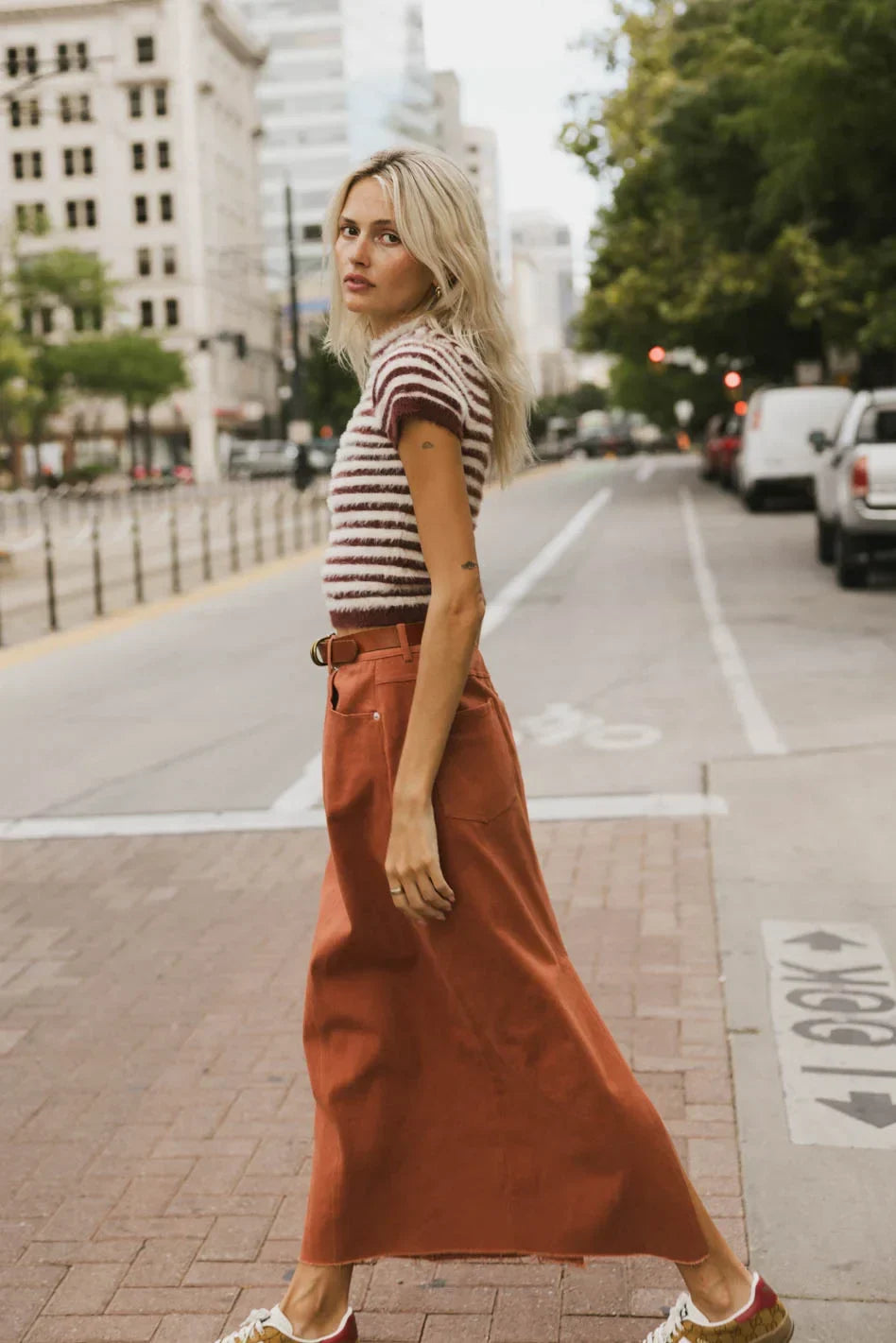 Rylie Denim Maxi Skirt in Rust FINAL SALE