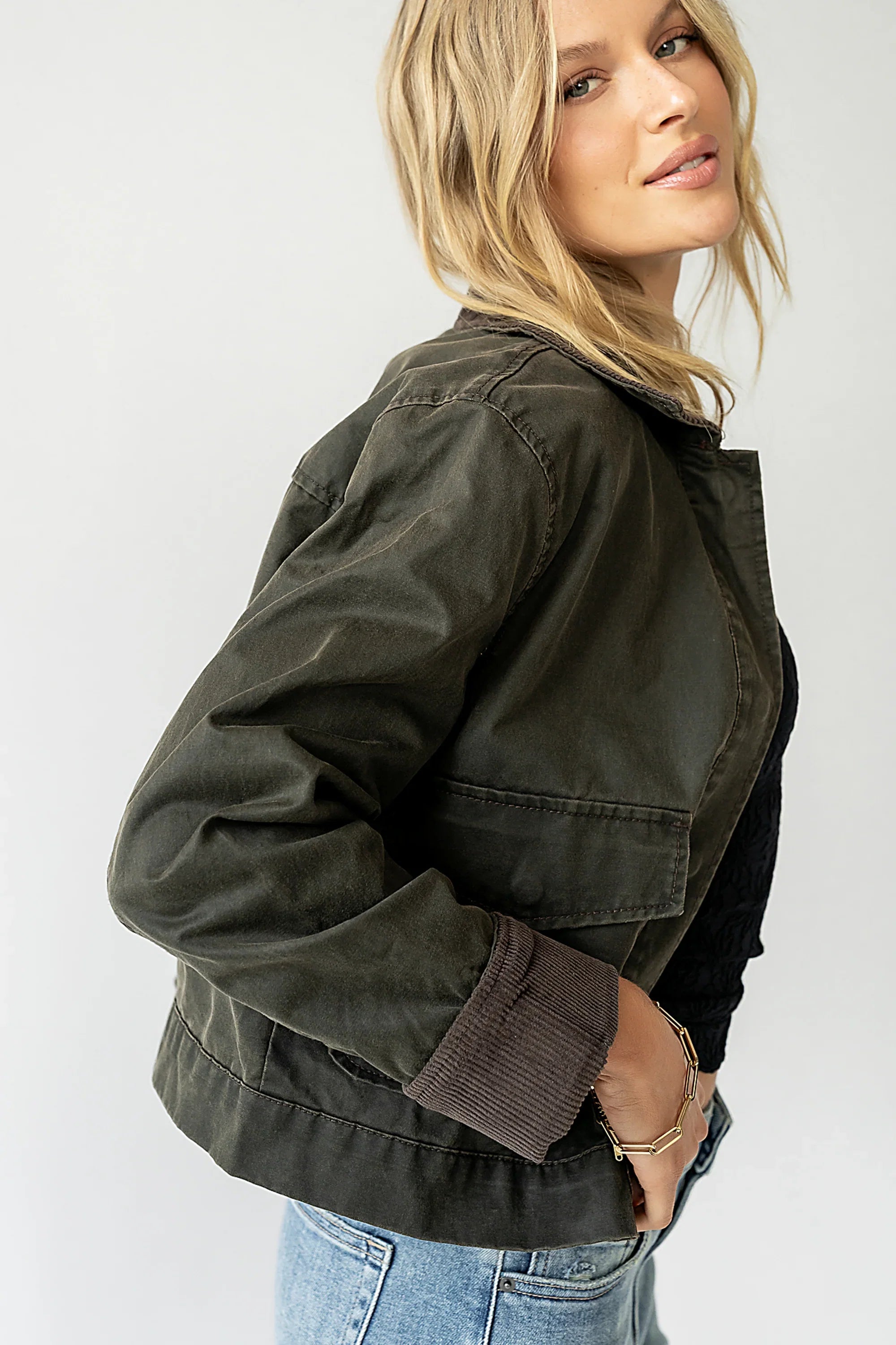 Krue Contrast Jacket in Olive FINAL SALE