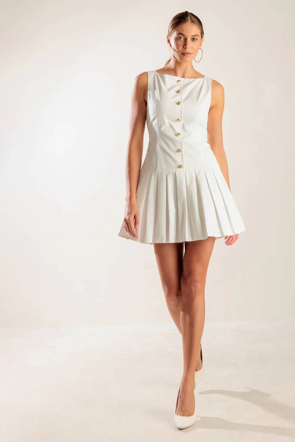NO COMPARISONS PLEATED SKIRT MINI DRESS WHITE FINAL SALE