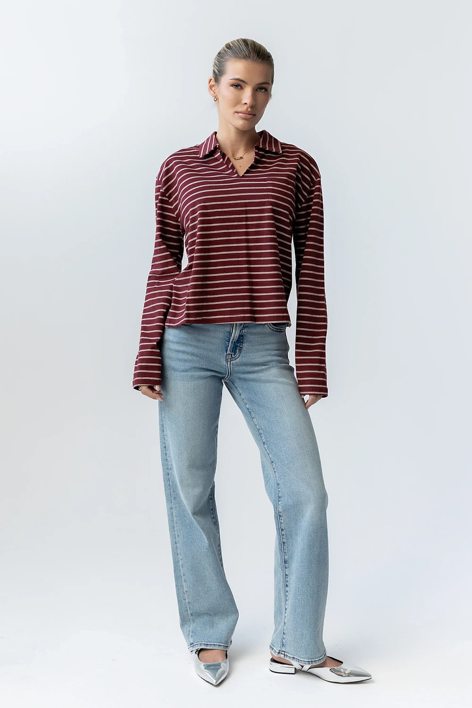 Kateri Striped Top in Burgundy