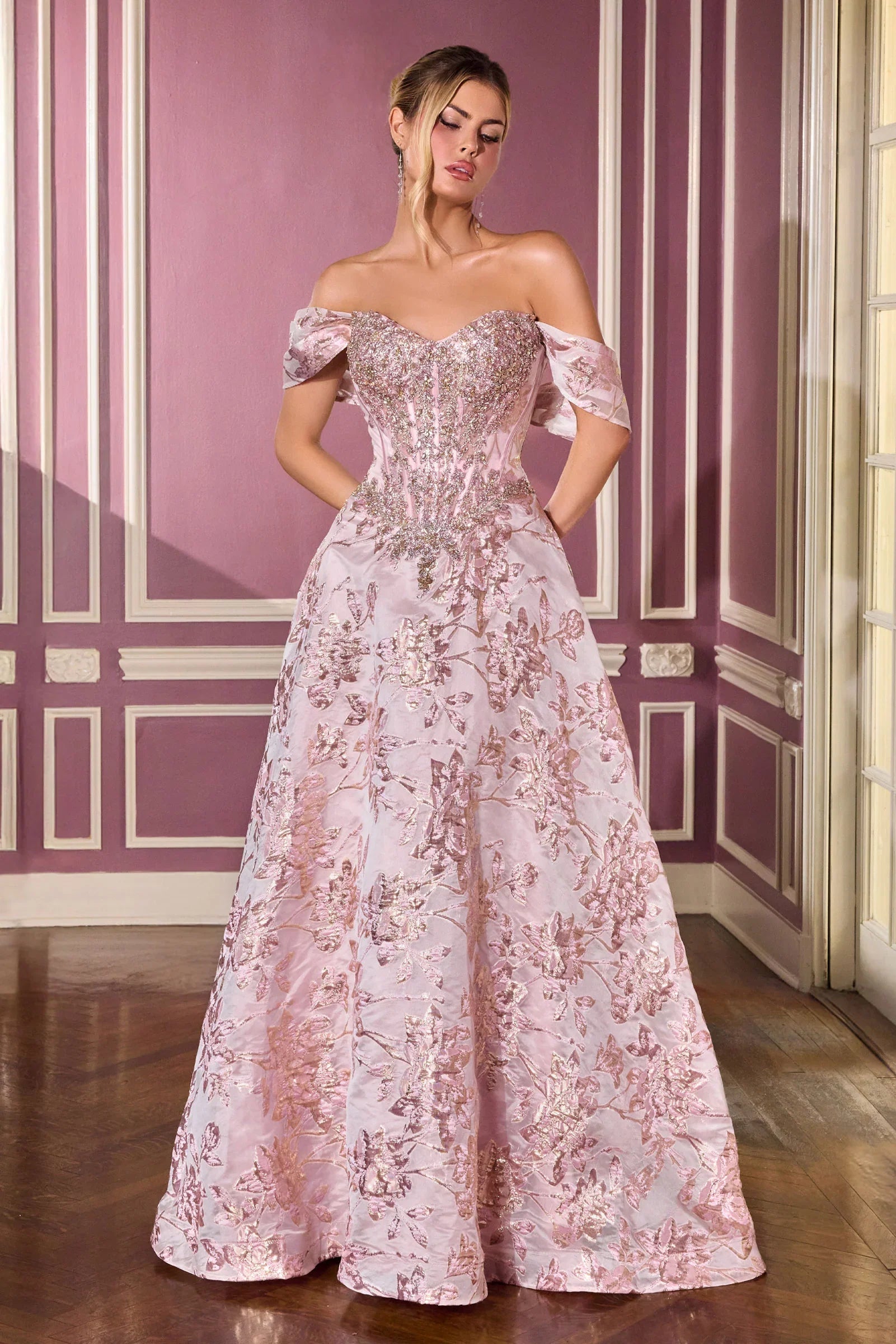 Glenna Gown Off The Shoulder Floral Ball Gown