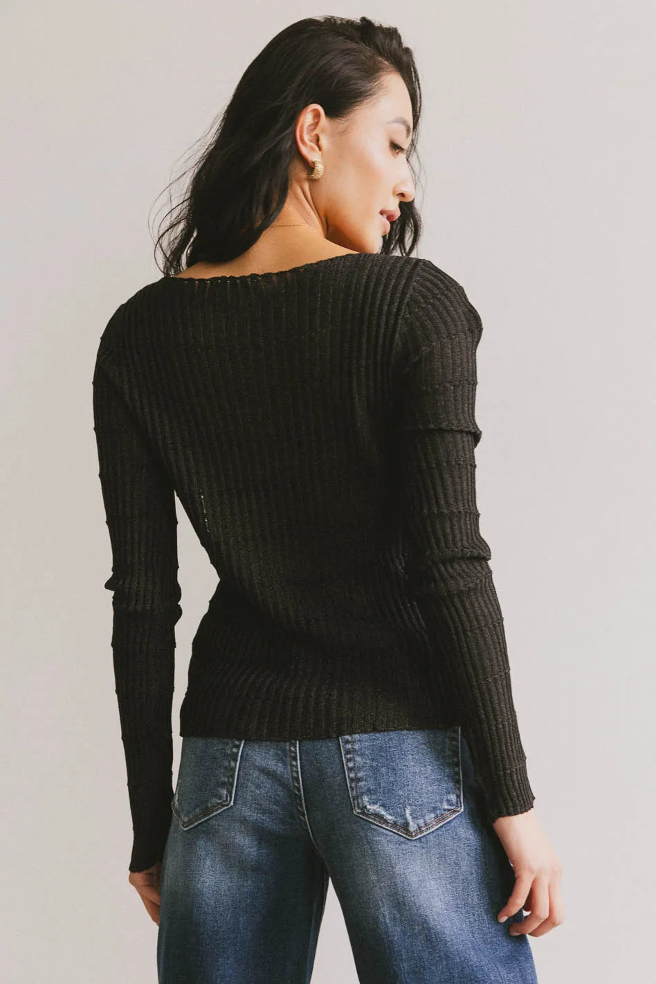 Gemma Sheer Ribbed Top in Black FINAL SALE