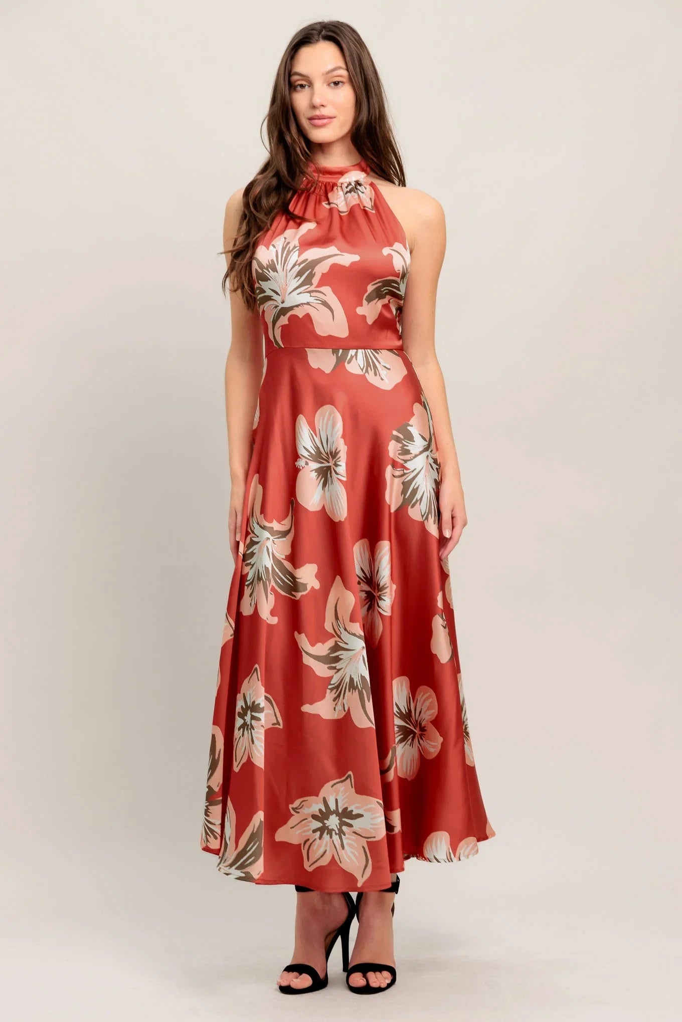 CANT LOOK AWAY CORAL RED MIDI DRESS FINAL SALE