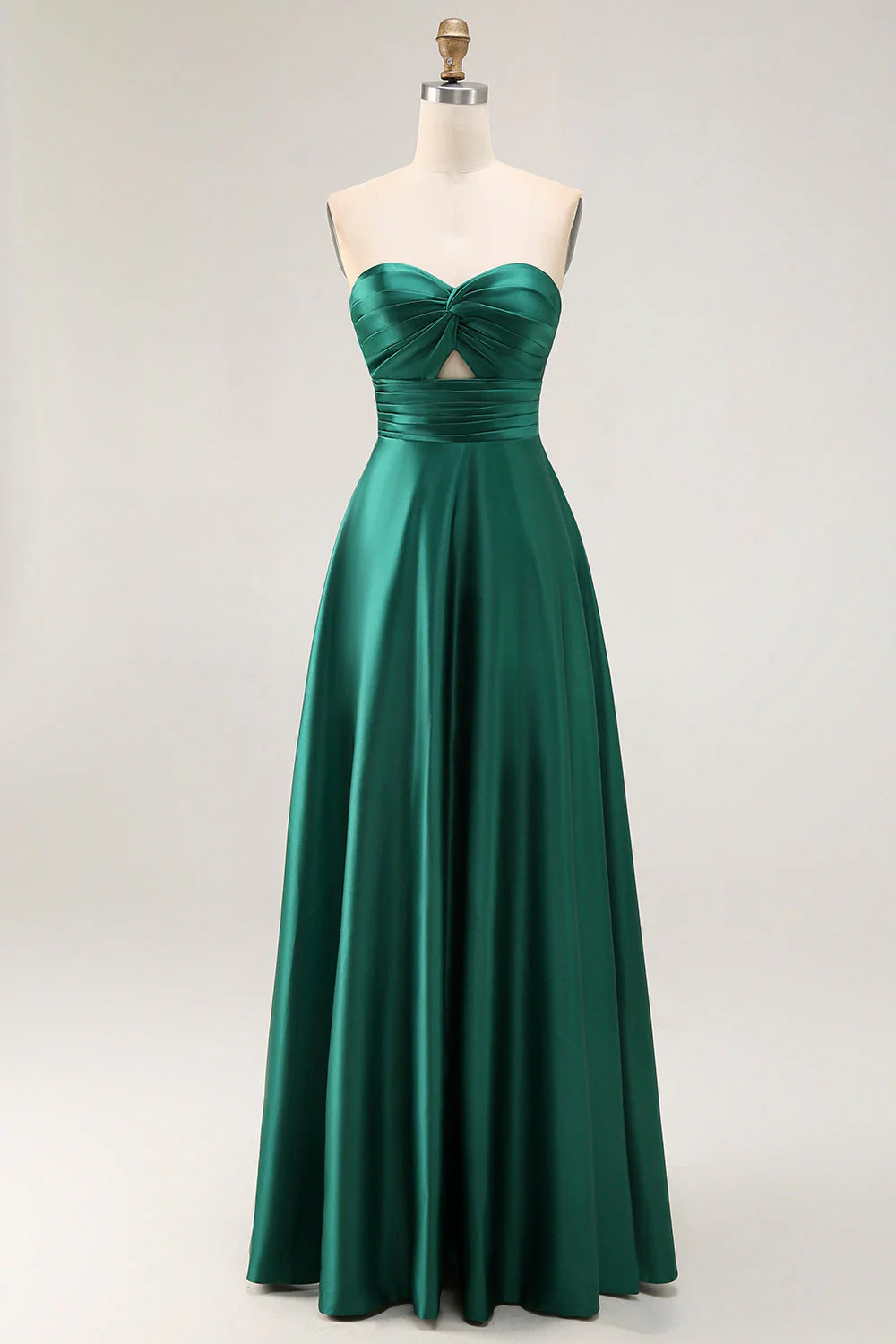 Dark Green A Line Strapless Satin Long Bridesmaid Dress with Lace Up Back
