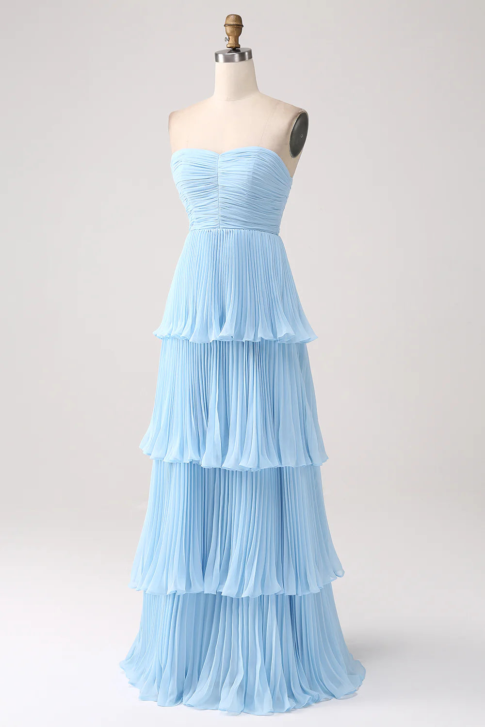 Dusty Sage A Line Sweetheart Tiered Chiffon Floor Length Dress