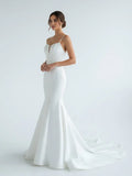 Mermaid White Spaghetti Straps Long Lace Wedding Dress