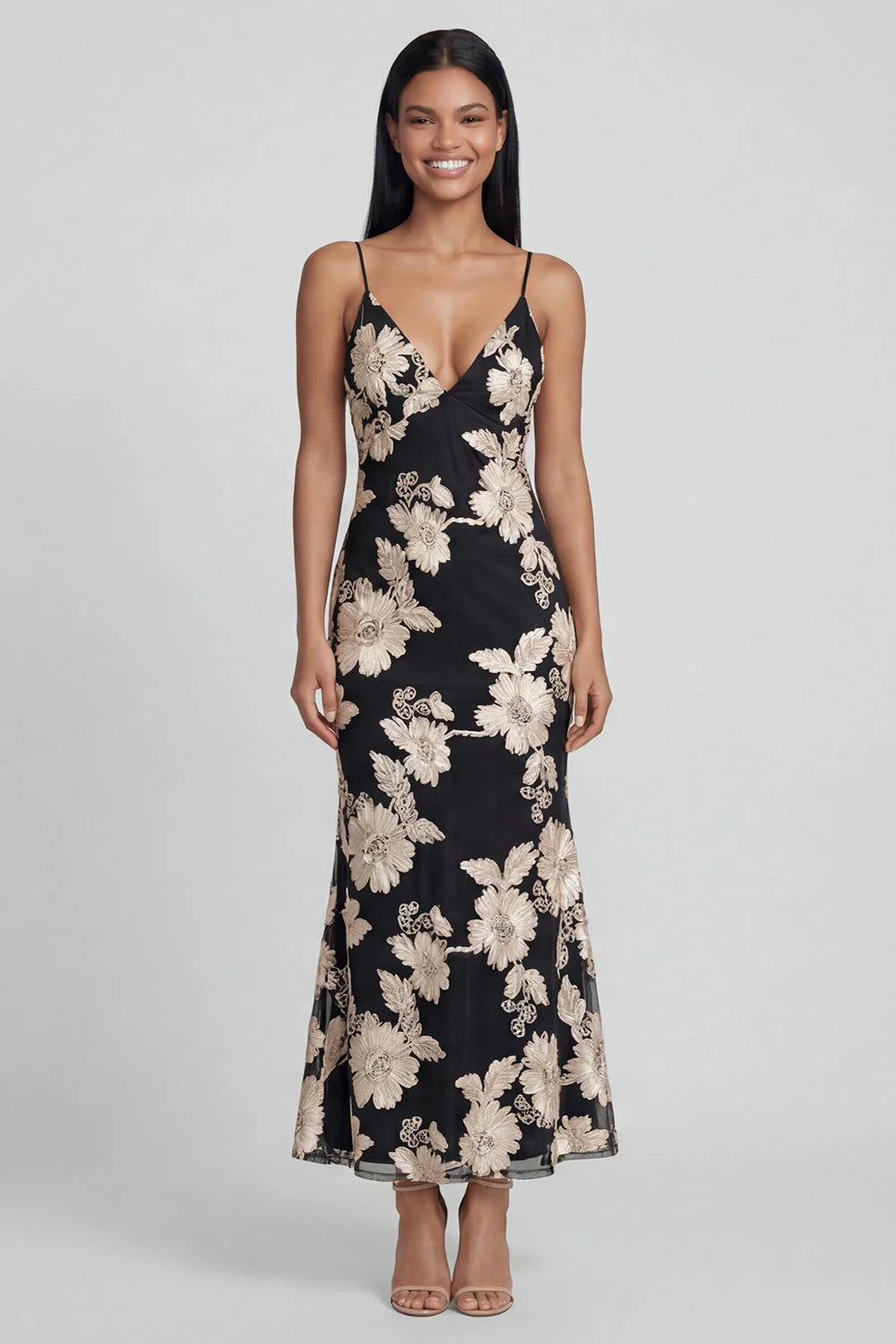 Sage Green Mermaid Floral Wedding Guest Dress with Lace up Back