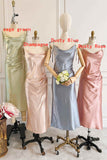 Sheath Champagne Long Bridesmaid Dress With Tie Shoulder