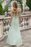 Matcha Sheath Spaghetti Straps Chiffon Floor Length Bridesmaid Dress