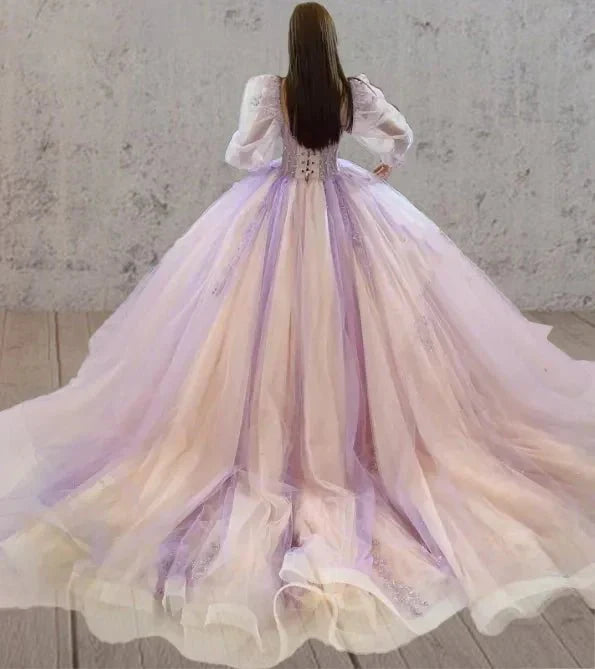 Pink Ball Gown Tulle Long Sleeve Quinceanera Dress