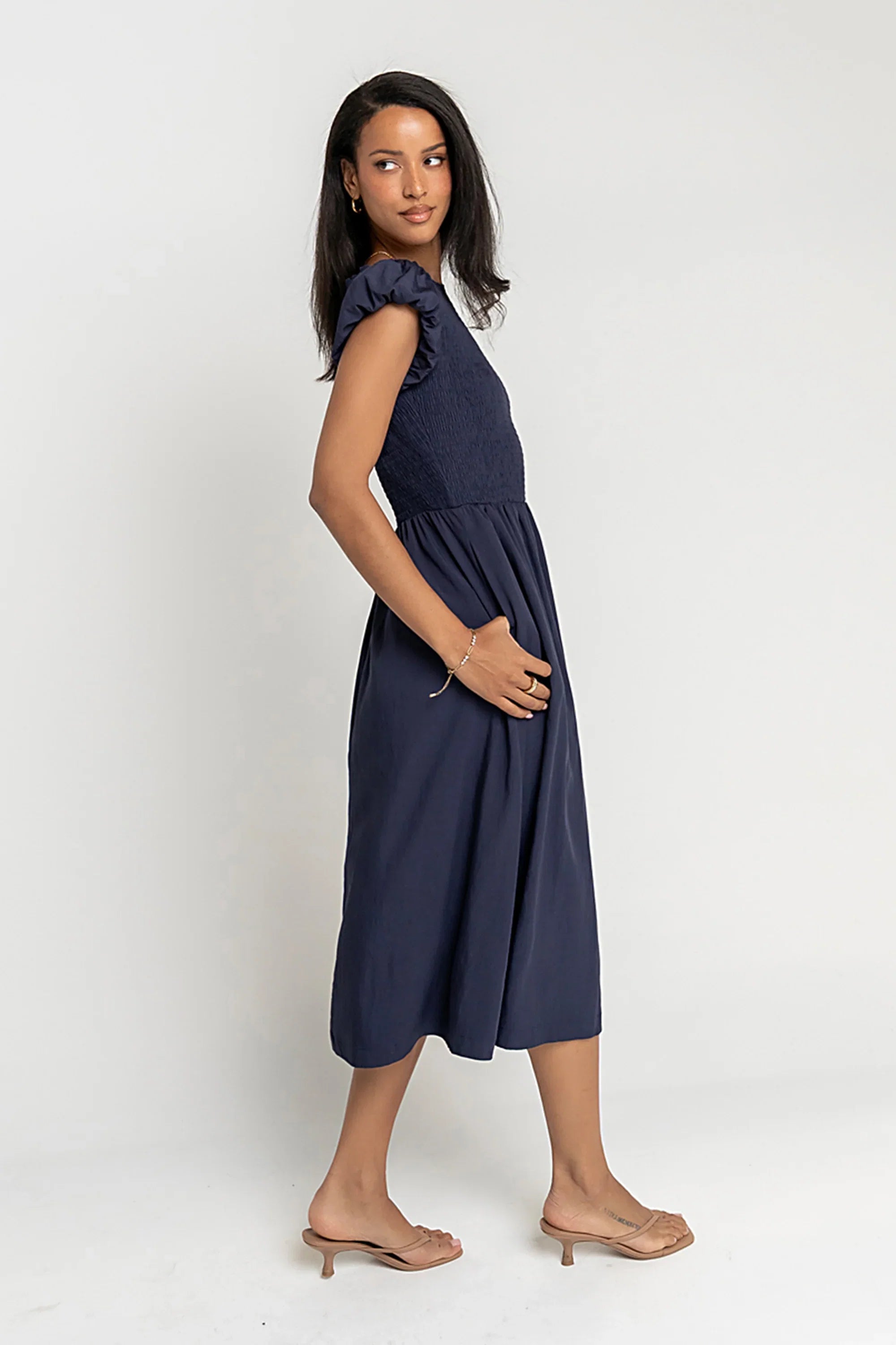 Harshell Smocked Midi Dress