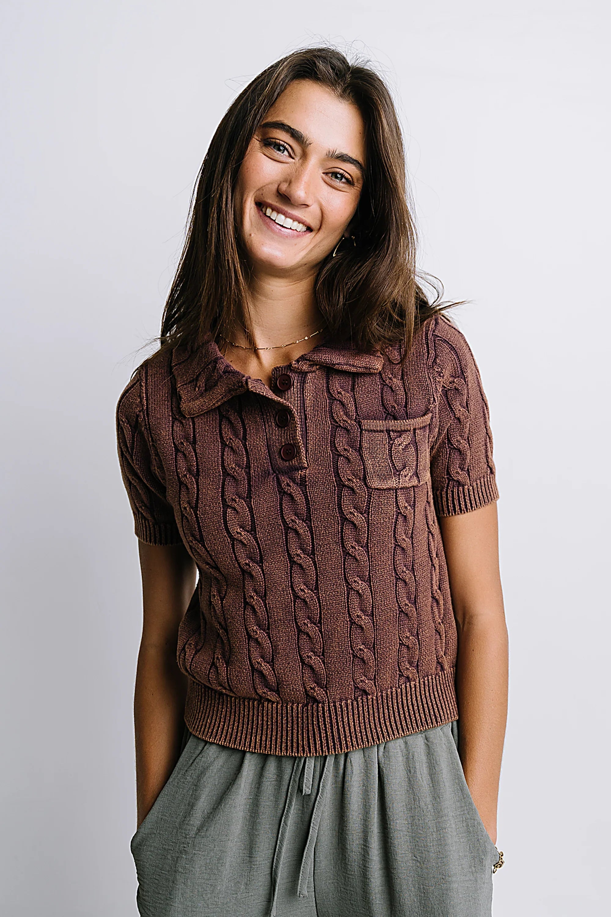 Halle Cable Knit Top in Plum