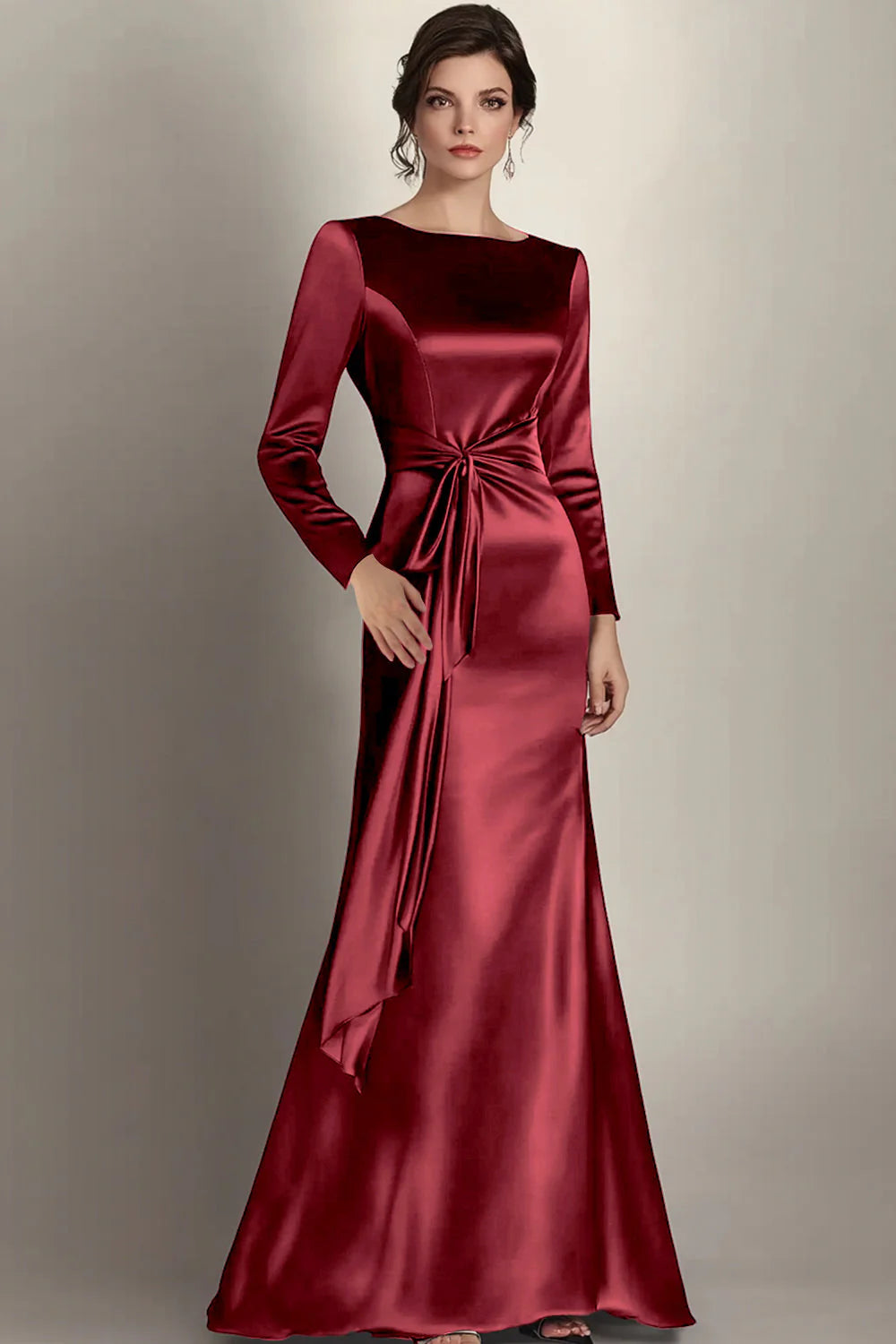 Black Mermaid Boat Neck Mother of the Bride Dress with Long Sleeves