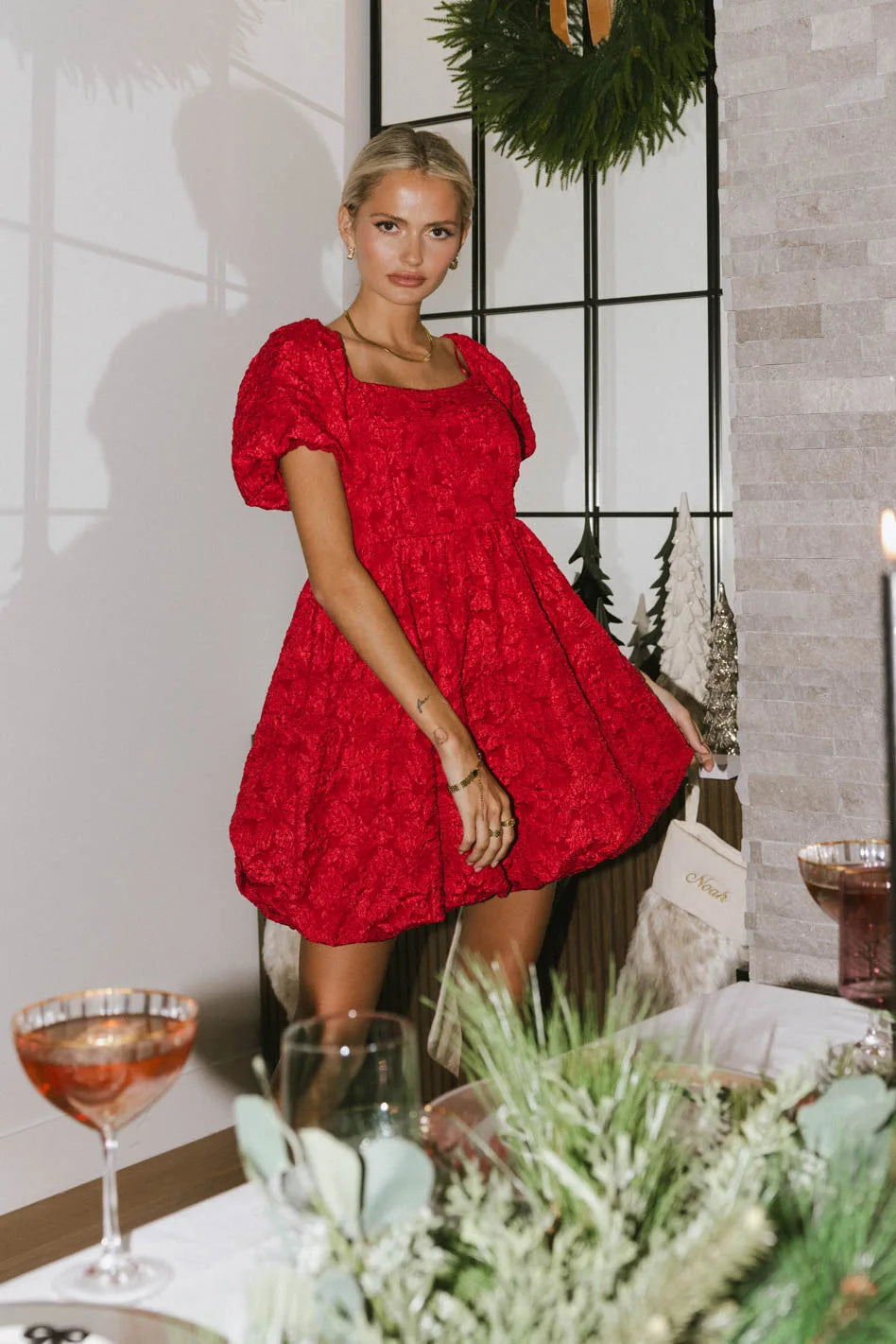 Aisling Bubble Mini Dress in Red FINAL SALE