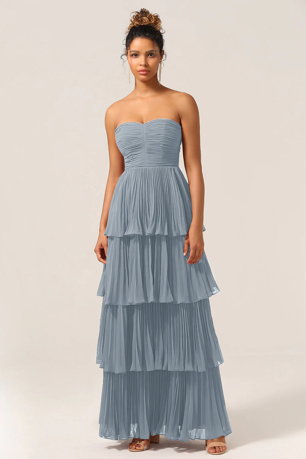 A Line Sweetheart Floor Length Tiered Chiffon Bridesmaid Dress