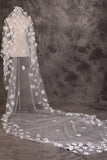 Cute Lace Flower Appliques One Tier Cut Edge Wedding Veil