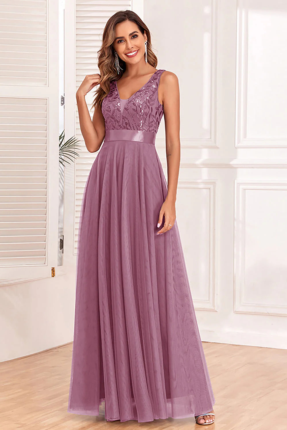 Sparkly Blue A Line V Neck Mother of the Bride Dress