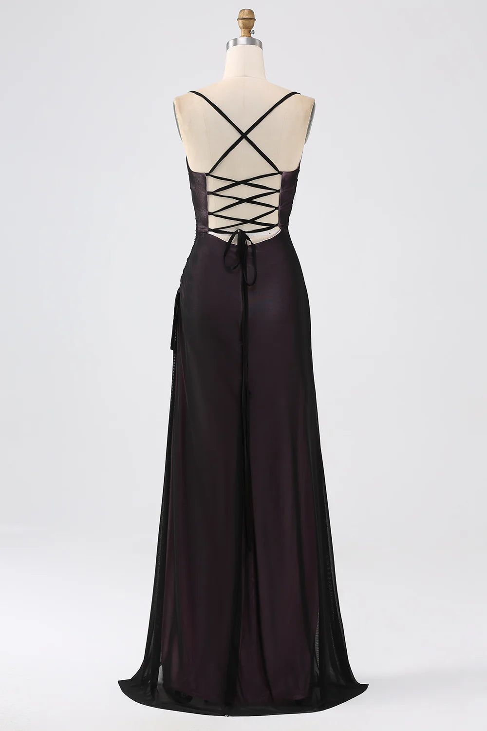 Black Pink Sheath Spaghetti Straps Floor Length Bridesmaid Dress With Elasticity
