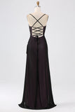 Black Pink Sheath Spaghetti Straps Floor Length Bridesmaid Dress With Elasticity