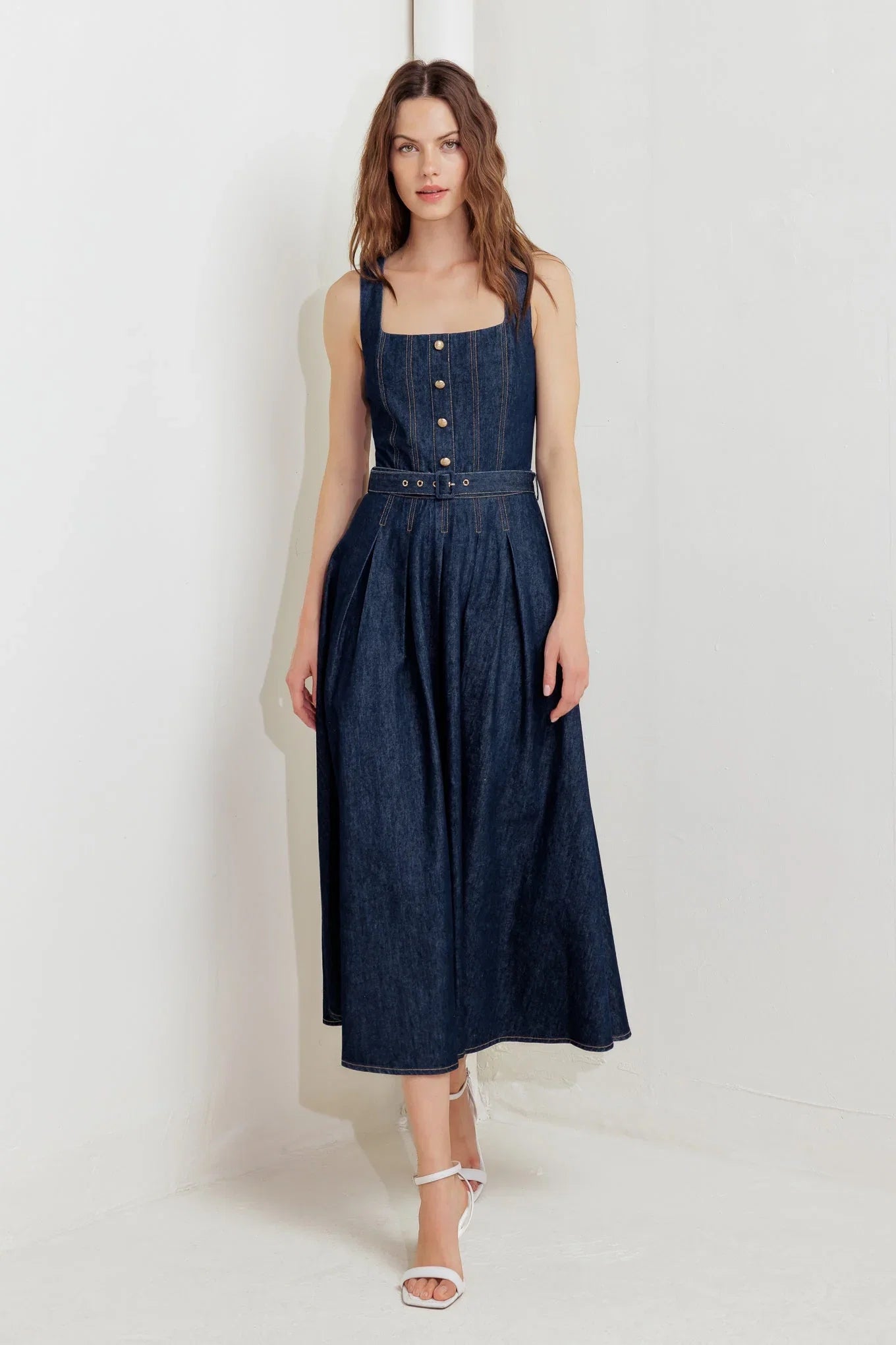 MOONLIGHT SERENADE DARK DENIM MIDI DRESS FINAL SALE