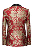 Mens Red Shawl Lapel One Button Jacquard Prom Blazer