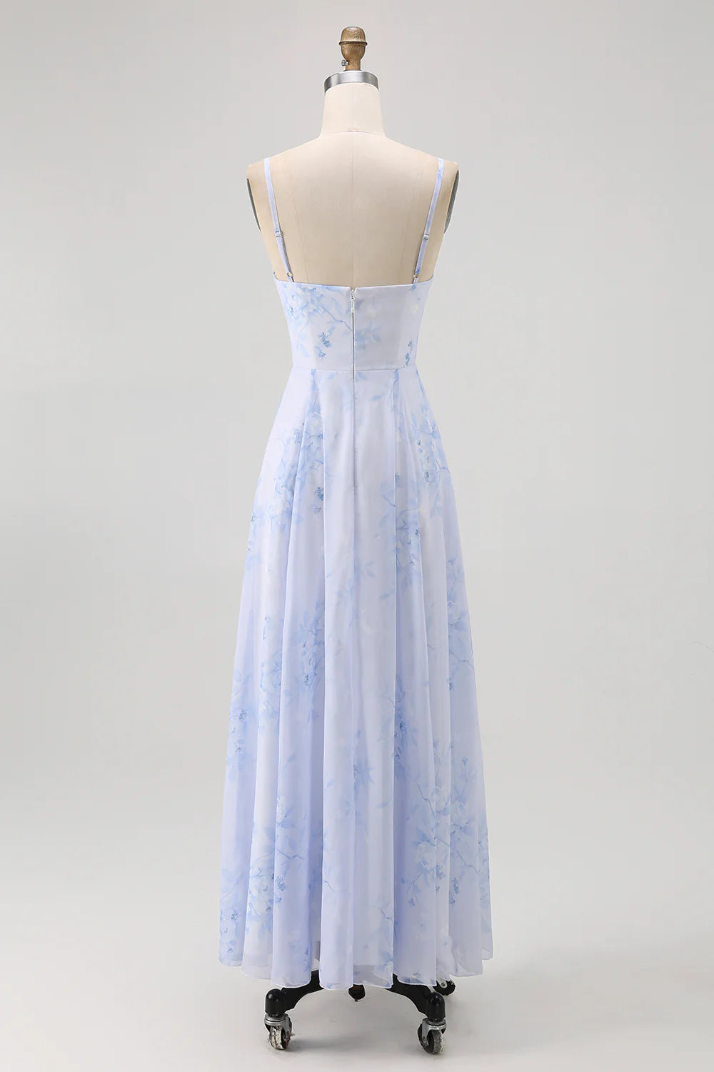 Dusty Sage A Line Spaghetti Straps Backless Print Floral Bridesmaid Dress