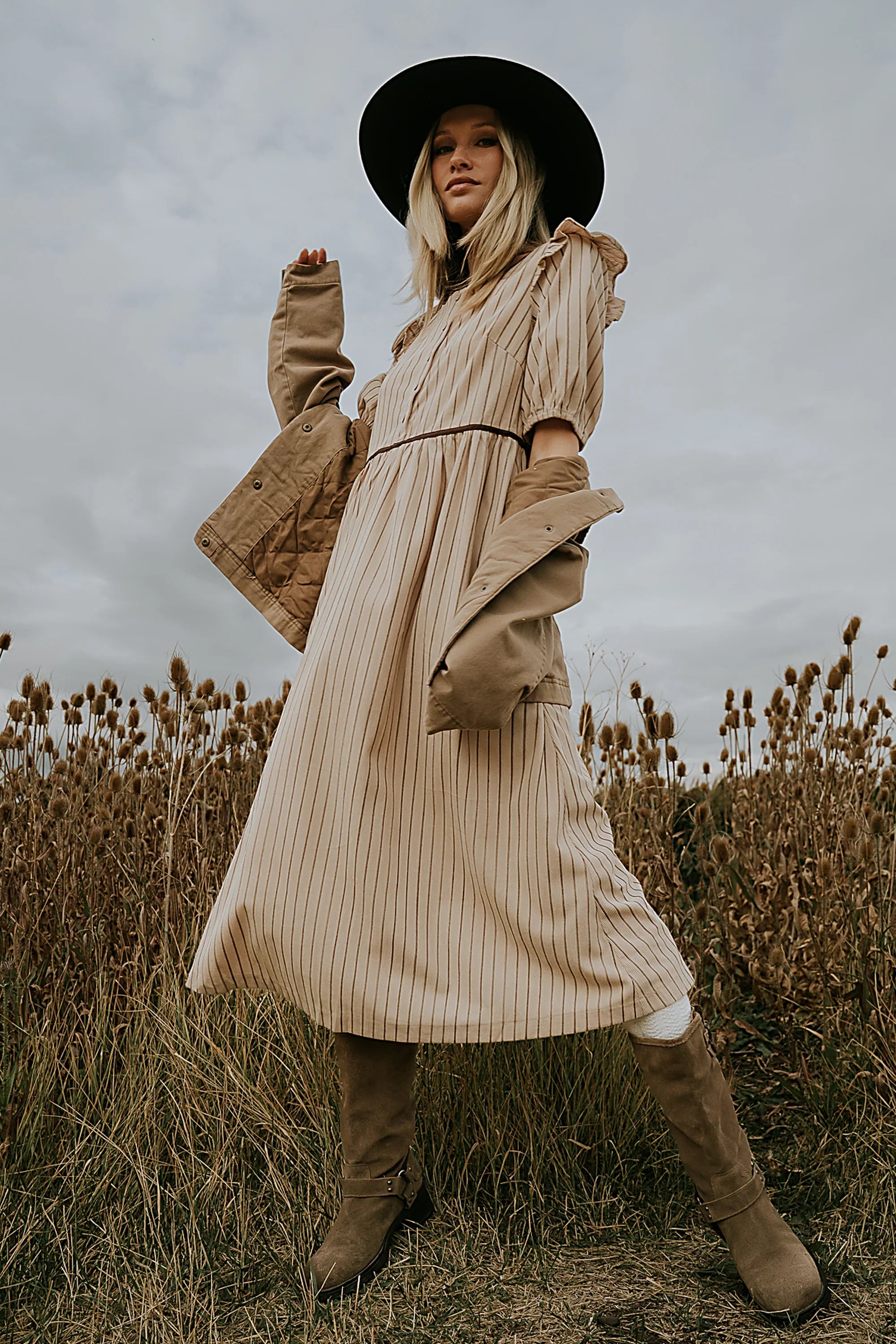 Berlin Corduroy Baby Doll Midi Dress in Taupe FINAL SALE