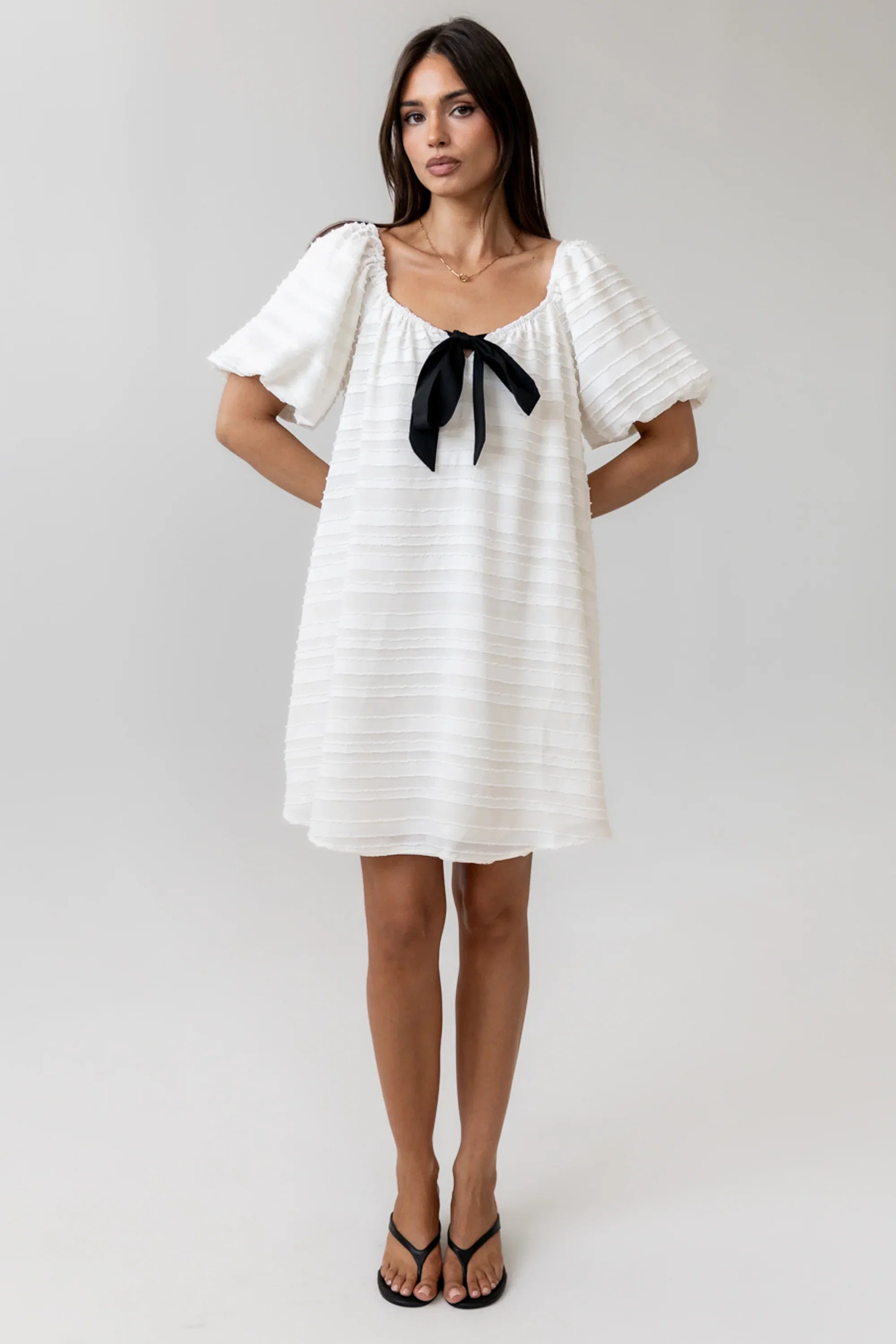 Minnie Textured Baby Doll Dress in Ivory FINAL SALE