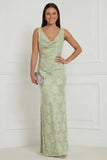 Sage Green Floral Cowl Neck Sheath Long Bridesmaid Dress with Slit