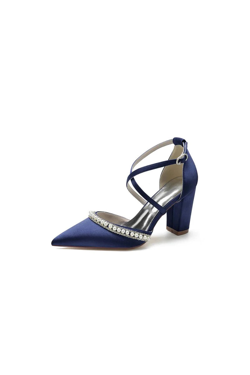 Champagne Satin Pump with Pearl and Metal Accents