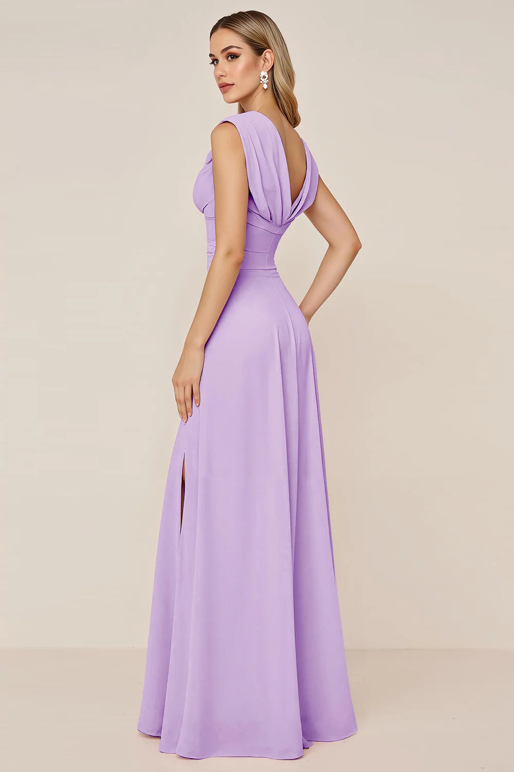 Burgundy A Line Cowl Neck Long Bridesmaid Dress with Slit